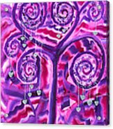 Purple Tree With Little Silver Hearts Acrylic Painting Acrylic Print