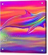 Rainbow Tide Dolphin Acrylic Print