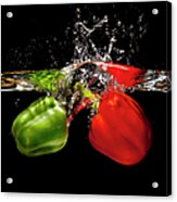 Red And Green Pepper Splash Acrylic Print