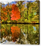 Red Tree On The Canal Acrylic Print