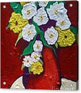 Red Vas With Yellow And White Flowers Acrylic Print
