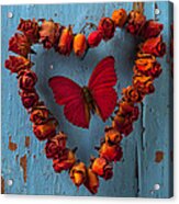 Red Wing Butterfly In Heart Acrylic Print