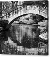 San Antonio Riverwalk Footbridge And Reflection Black And White Acrylic Print