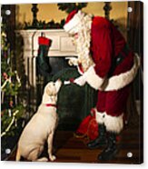 Santa Giving The Dog A Gift Acrylic Print