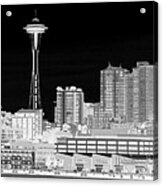 Seattle Cityscape - Bw Negative Acrylic Print