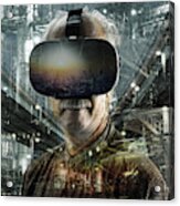 Senior Man Using A Virtual Reality Headset. Acrylic Print