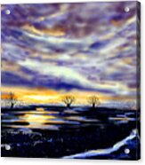 Setting Sun Over Flooded Fields Acrylic Print