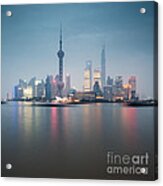 Shanghai Pudong Skyline At Sunset China Acrylic Print