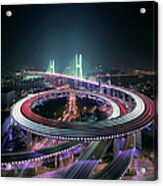 Shanghais Nanpu Bridge Illuminated At Acrylic Print