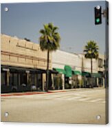 Shops Lining A Sidewalk, Rodeo Drive, Los Angeles, California, Usa Acrylic Print