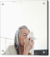 Sick Woman Blowing Her Nose Acrylic Print