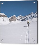 Skier Lays New Track Across Snowslope Acrylic Print
