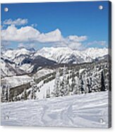 Skiing Slopes With Rocky Mountains In Acrylic Print