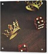 Small Crowns With Dice On Table Acrylic Print