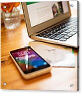 Smartphone And Laptop On Kitchen Table Acrylic Print
