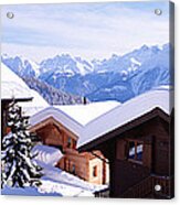 Snow Covered Chapel And Chalets Swiss Acrylic Print