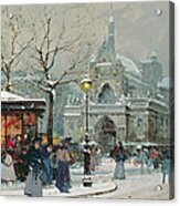 Snow Scene In Paris Acrylic Print