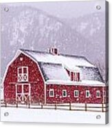Snowy Red Barn Acrylic Print