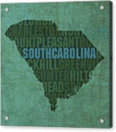 South Carolina Word Art State Map On Canvas Acrylic Print