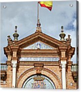 Spanish Flag And Crest On Plaza De Espana Pavilion In Seville Acrylic Print