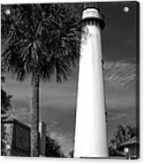 St. Simons Island Georgia Lighthouse In Black And White Acrylic Print