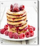 Stack Of Pancakes With Raspberry Sauce And Raspberries Acrylic Print
