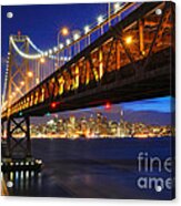 San Francisco Skyline Framed By Bay Bridge At Dusk Acrylic Print