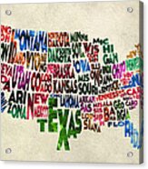 States Of United States Typographic Map - Parchment Style Acrylic Print