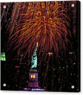 Statue Of Liberty And Fireworks Acrylic Print