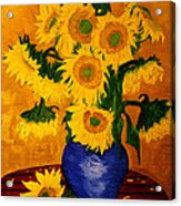 Still Life - Blue Vase With 13 Sunflowers Acrylic Print