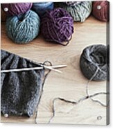 Still Life Of Knitting And Balls Of Wool Acrylic Print