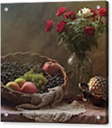 Still Life With Fruit And Roses Acrylic Print