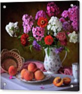 Still Life With Summer Bouquet And Peaches Acrylic Print