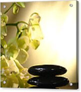 Stone Cairn And Orchids Acrylic Print