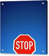 Stop Sign And Blue Sky Acrylic Print