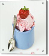 Strawberry Ice Cream In Blue Cup, Spoon Acrylic Print