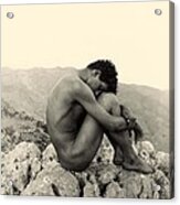 Study Of A Male Nude On A Rock In Taormina Sicily Acrylic Print