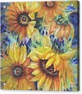 Sunflowers On Blue I Acrylic Print