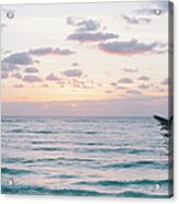 Sunrise Over Ocean Waves With Palm Acrylic Print