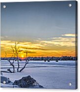 Sunset And Ice Shanties Acrylic Print