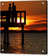 Sunset Silhouettes At Crystal Beach Pier Ii Acrylic Print