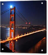 Supermoon Shining On Top Of The Golden Gate Bridge Acrylic Print