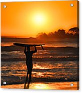 Surfer At Sunset Ventura Beach Acrylic Print