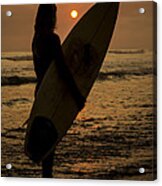 Surfer Girl Sunset Silhouette Acrylic Print