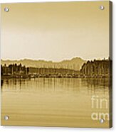 Swantown Marina And The Olympics In Sepia Acrylic Print