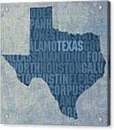 Texas Word Art State Map On Canvas Acrylic Print