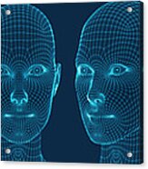Three Dimensional Woman Heads. Set. Ware Mesh From 3d App. Acrylic Print