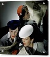Three Models Wearing Assorted Hats Acrylic Print