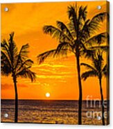 Three Palms Golden Sunset In Hawaii Acrylic Print