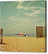 Three Umbrellas On The Beach Acrylic Print